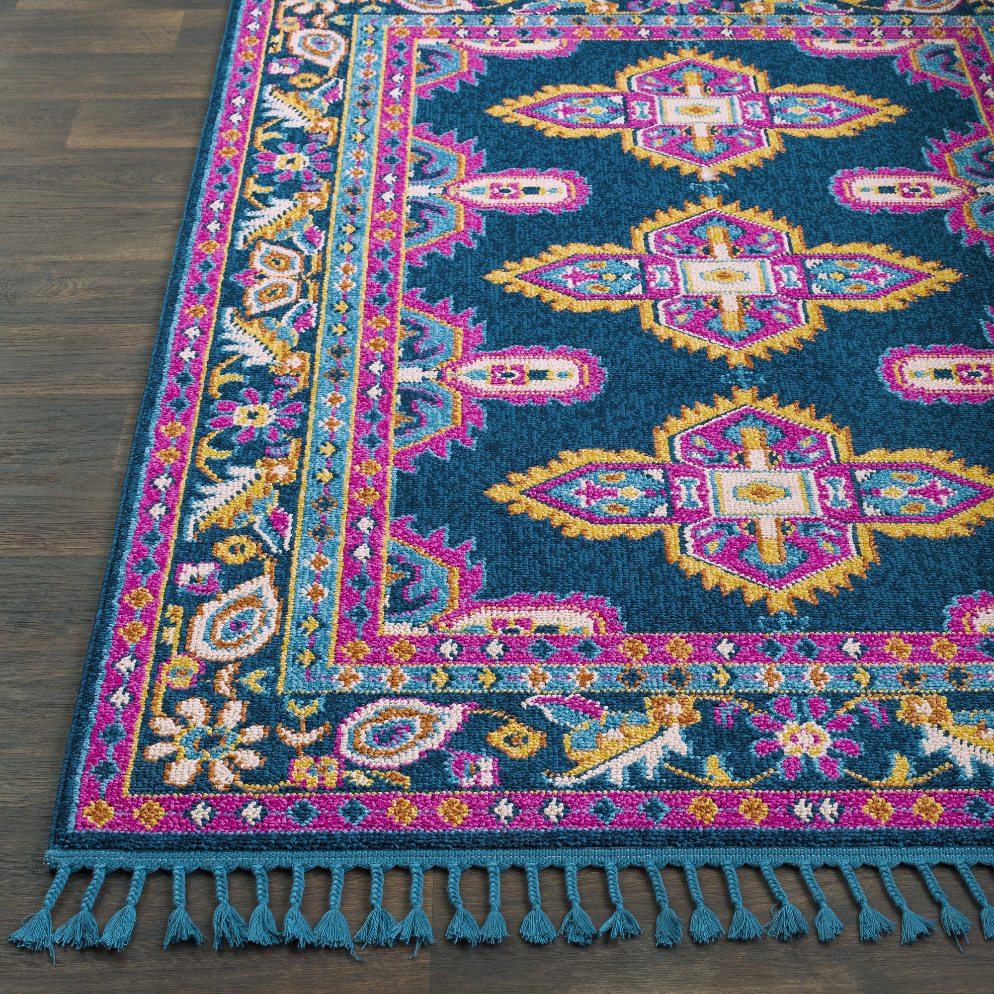Crew Boho Medallion Tassel Blue/Pink Area Rug Joss & Main